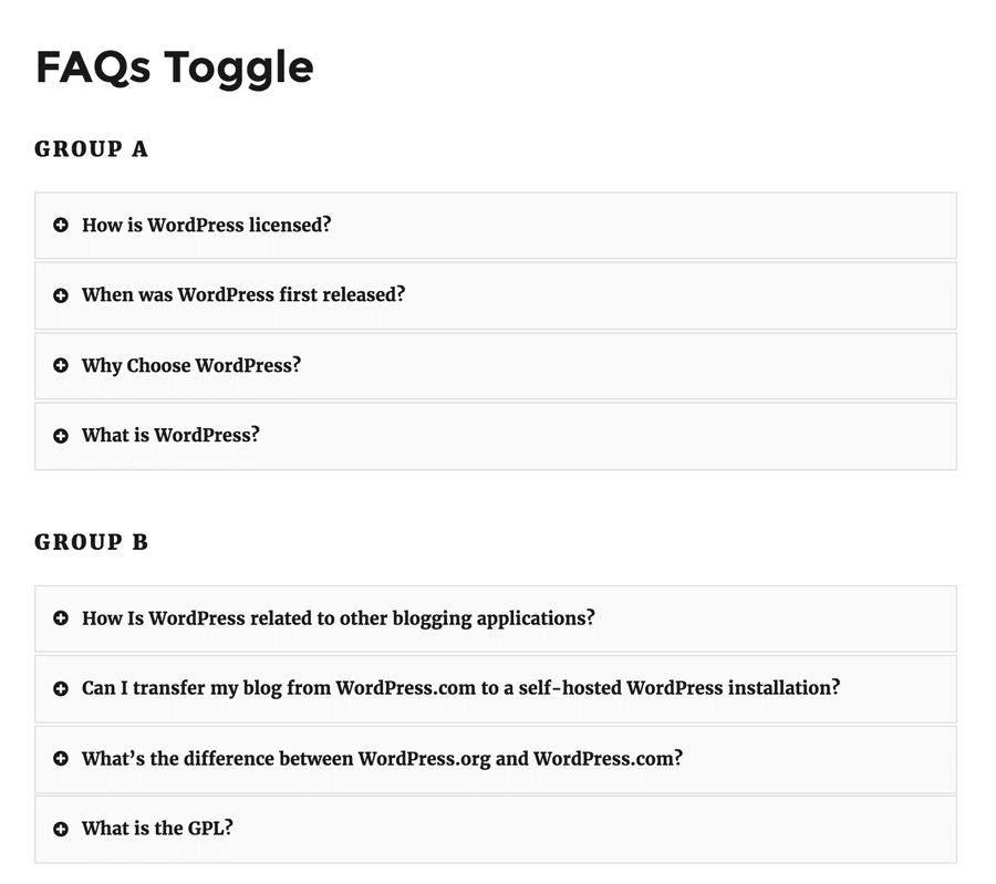 FAQs Toggles Grouped