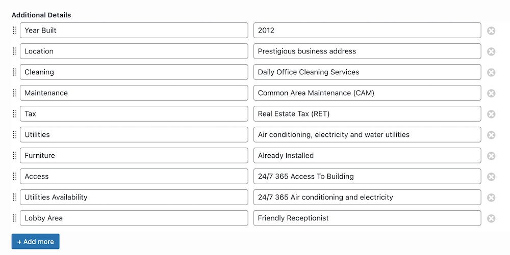 Facility to Add Additional Details