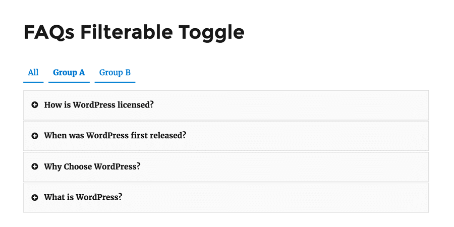 FAQs Toggles Filterable